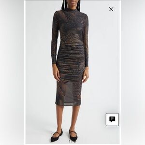 Farm Rio Golden Foliage Long Sleeve Tulle Midi Dress - NWT